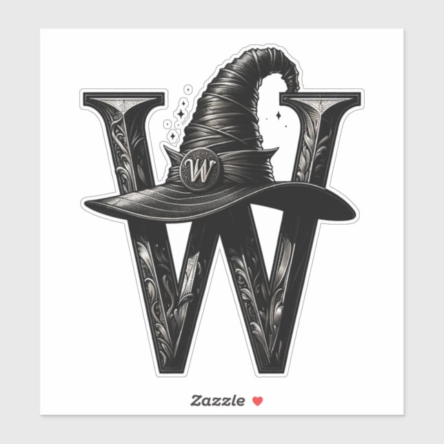 Sticker Lettre Casquette sorcière noire W personnalisée in (Feuille)