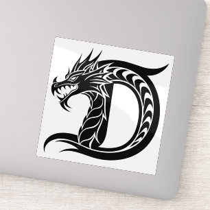 Sticker Lettre D de style dragon, alphabet du dragon, mono