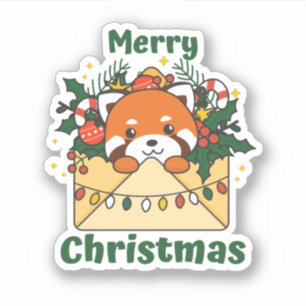Sticker Lettre de Noël Panda rouge Animaux d'hiver Pandas