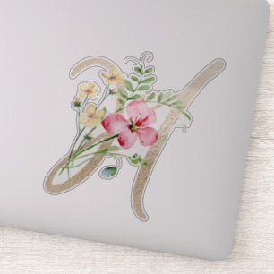 Sticker LETTRE D'OR Faux "H" Aquarelle Fleurs Sauvages