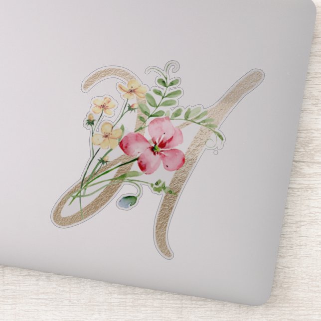 Sticker LETTRE D'OR Faux "H" Aquarelle Fleurs Sauvages (Détail)