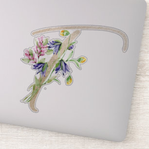 Sticker LETTRE D'OR Faux "T" Aquarelle Fleurs Sauvages