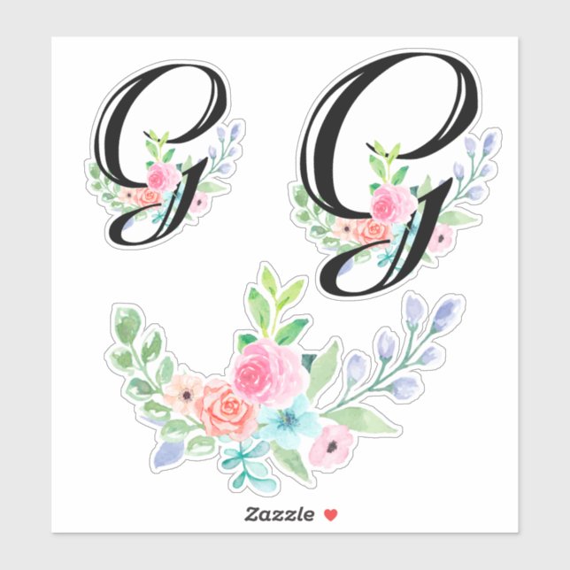 Sticker LETTRE Fille Aquarelle Florale G (Feuille)