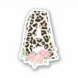 Sticker Lettre Florale A Nom initial Leopard Cheetah Impri