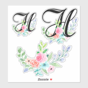 Sticker Lettre florale H d'aquarelle Girly