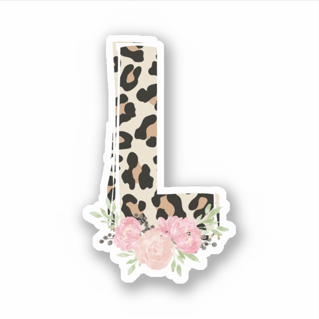 Sticker Lettre florale L Nom initial Leopard Cheetah Impri (Devant)