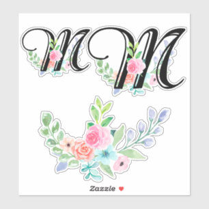 Sticker Lettre florale M d'aquarelle Girly
