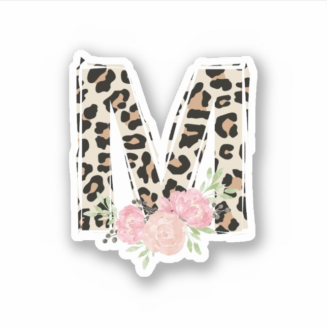 Sticker Lettre Florale M Nom initial Leopard Cheetah Impri (Devant)