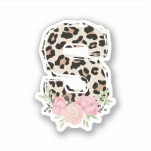 Sticker Lettre Florale S Nom initial Leopard Cheetah Impri
