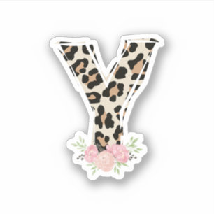 Sticker Lettre Florale Y Nom initial Leopard Cheetah Impri