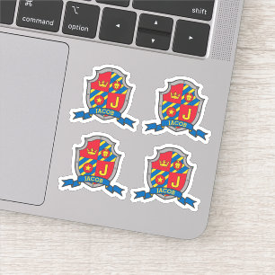 Sticker Lettre initiale J nom personnalisé lion bouclier