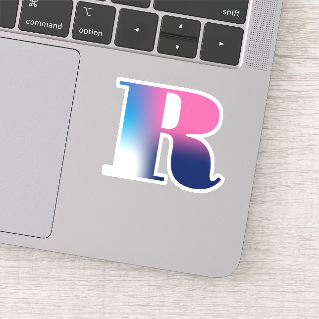Sticker LETTRE MAJUSCULE R MONogramme Gradié rose Bleu Ble (Détail)