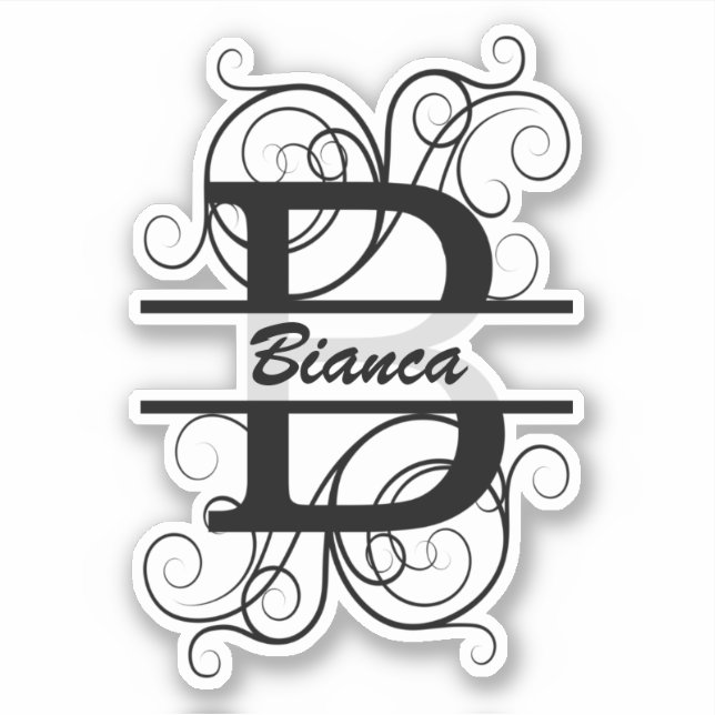 Sticker Lettre monogramme avec tourbillons ; espace pour v (Devant)
