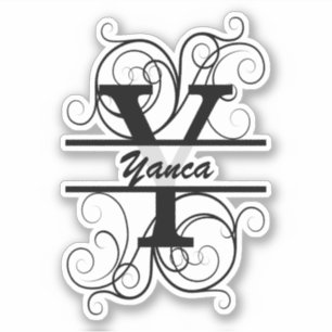 Sticker Lettre monogramme avec tourbillons ; espace pour v