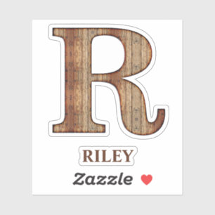 Sticker Lettre R texture bois avec nom personnalisé Sticke