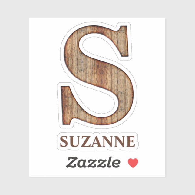 Sticker Lettre S texture bois avec nom personnalisé Sticke (Feuille)
