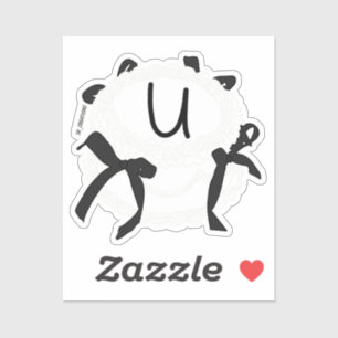 Sticker Lettre U initiale noir et blanc noeud papillon vin