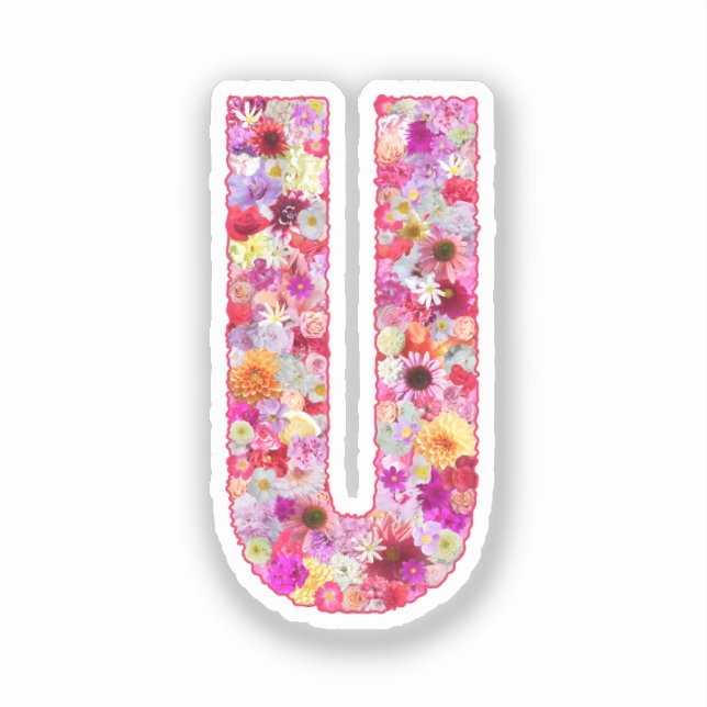 Sticker Lettre U Monogramme Botanique Fleurs Roses Pour El (Recto)