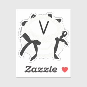 Sticker Lettre V initiale noir et blanc noeud papillon vin