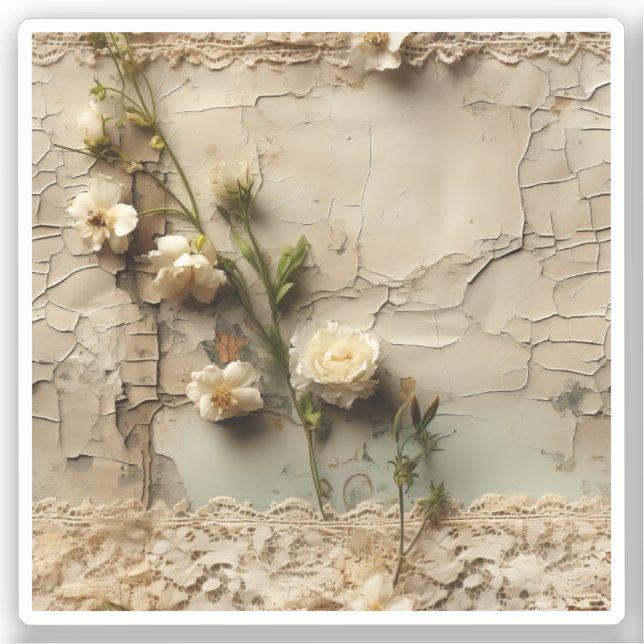 Sticker Lettre vintage d'amour parchemin avec fleurs (3) (Recto)