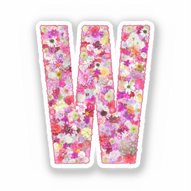 Sticker Lettre W Monogramme Botanique Fleurs Roses Pour El (Recto)