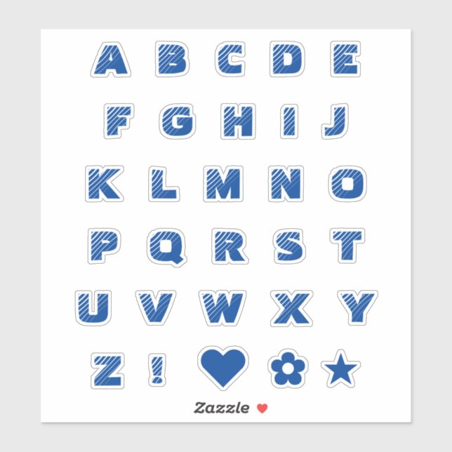 Sticker Lettres majuscules Royal Blue Text Alphabet Heart (Feuille)