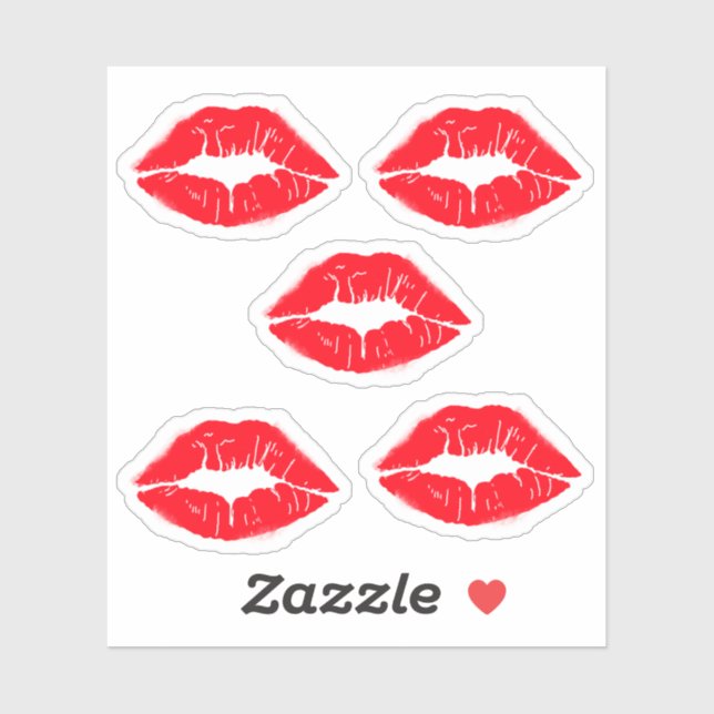 Sticker Lèvres Rouge au rouge à lèvres Bisous  (Feuille)