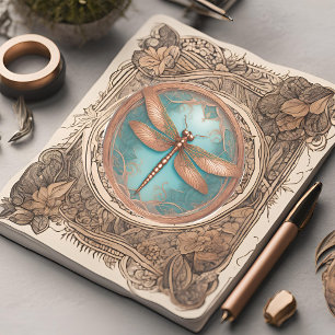 Sticker Libellule de couleur cuivre sur fond turquoise