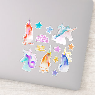 Sticker Licorne à l'aquarelle, étoiles et citations de scr