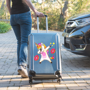 Sticker Licorne Arc-en-ciel Dab Danse Beignet Rose Glaçé F
