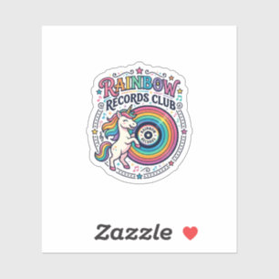 Sticker Licorne Club de disques Arc-en-ciel Fond Blanc Mig