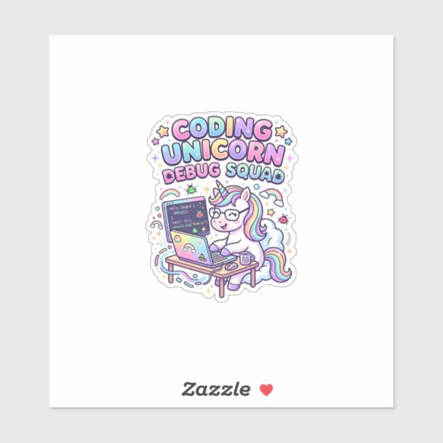 Sticker Licorne Coding Licorne Debug Squad Marché Charmant (Feuille)