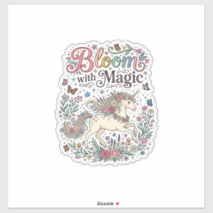 Sticker Licorne Fleurir avec la Typographie Vectorielle Pr