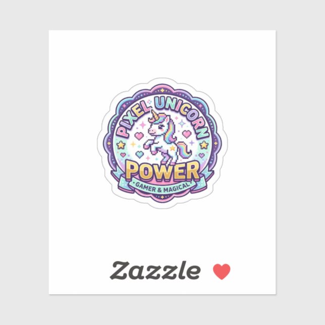 Sticker Licorne Pixel Licorne Power POD Prêt Vêtements Gra (Feuille)