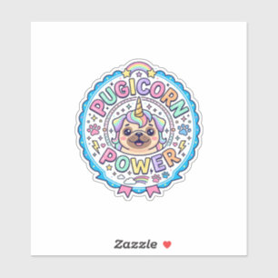 Sticker Licorne Pugicorn Puissance Drôle Cadeau Mignon Con