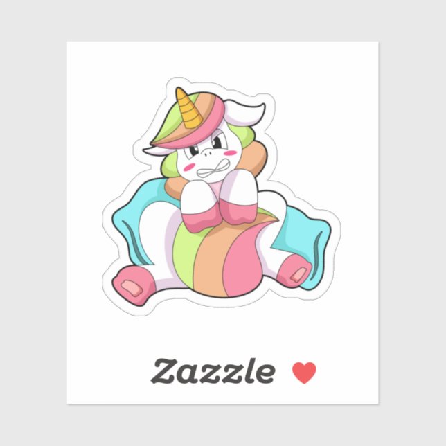Sticker Licorne Timide avec Oreiller (Feuille)