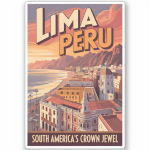 Sticker Lima Pérou Côte Illustration Art de Voyage Vintage