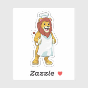 Sticker Lion as Cook with Chef Cooking apron