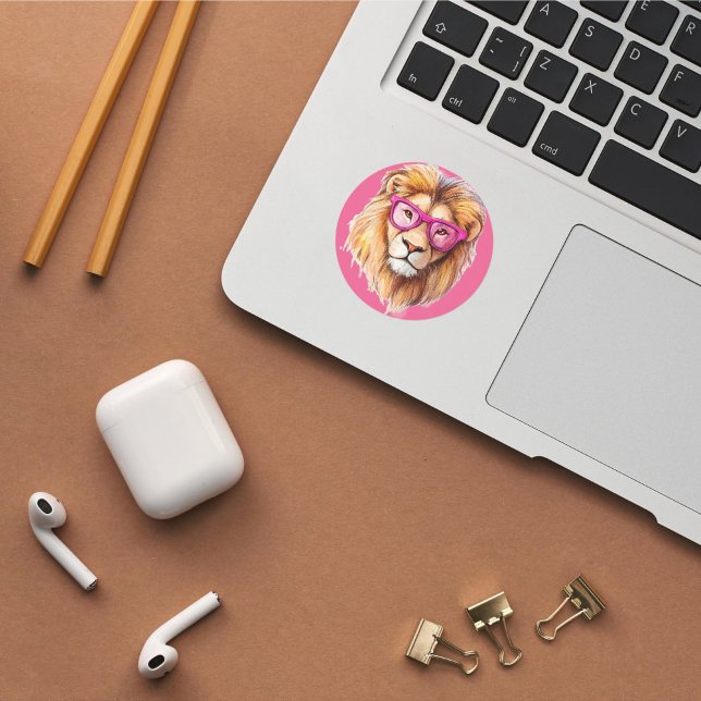 Sticker Lion avec lunettes roses (Créateur téléchargé)