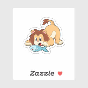 Sticker Lion avec poisson