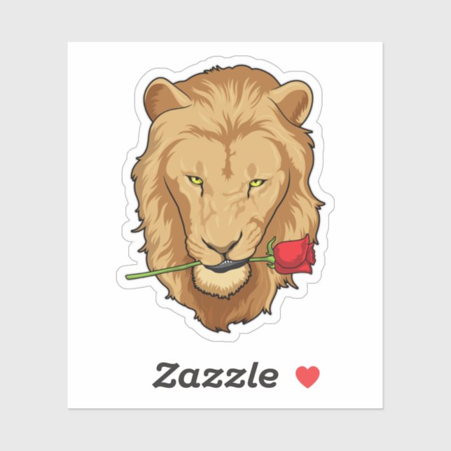 Sticker Lion avec Rose (Feuille)