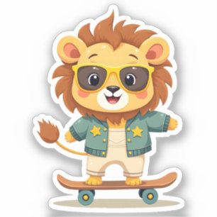 Sticker Lion de patineur cool Cute Kawaii Safari animal