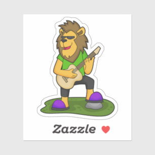 Sticker Lion musicien guitare