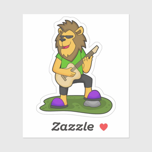 Sticker Lion musicien guitare (Feuille)