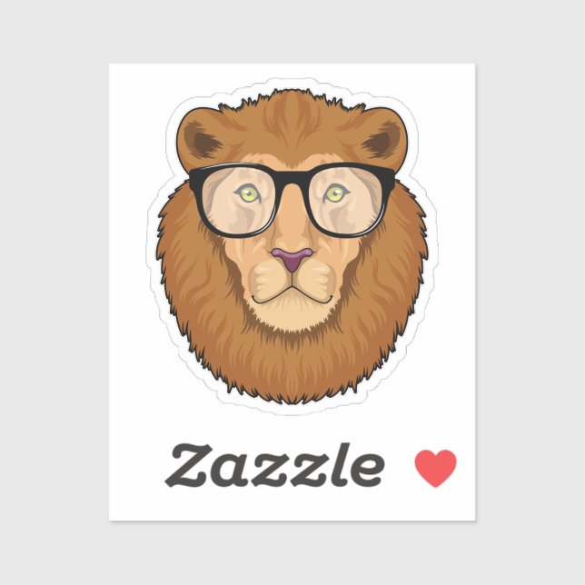 Sticker Lion Nerd avec lunettes (Feuille)