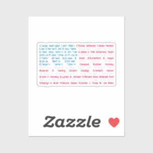 Sticker Liste 46 présidents américains des États-Unis s'am