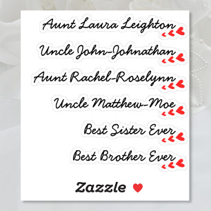 Sticker Liste de invités personnalisée 6 Noms Calligraphie