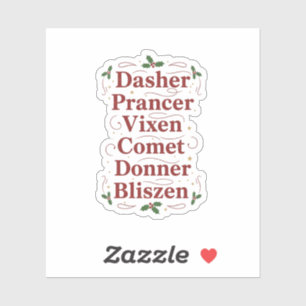 Sticker Liste de noms de rennes vintage Dasher Dancer Noël