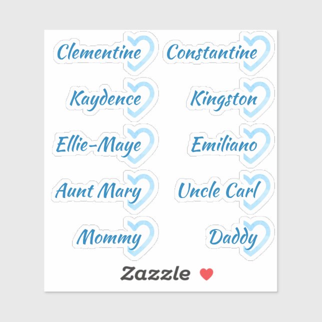 Sticker Liste d'invités 10 Noms Calligraphie Demi-Cœur Ble (Feuille)