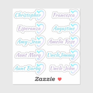 Sticker Liste d'invités Ombre 10 Noms Calligraphie Demi-Cœ